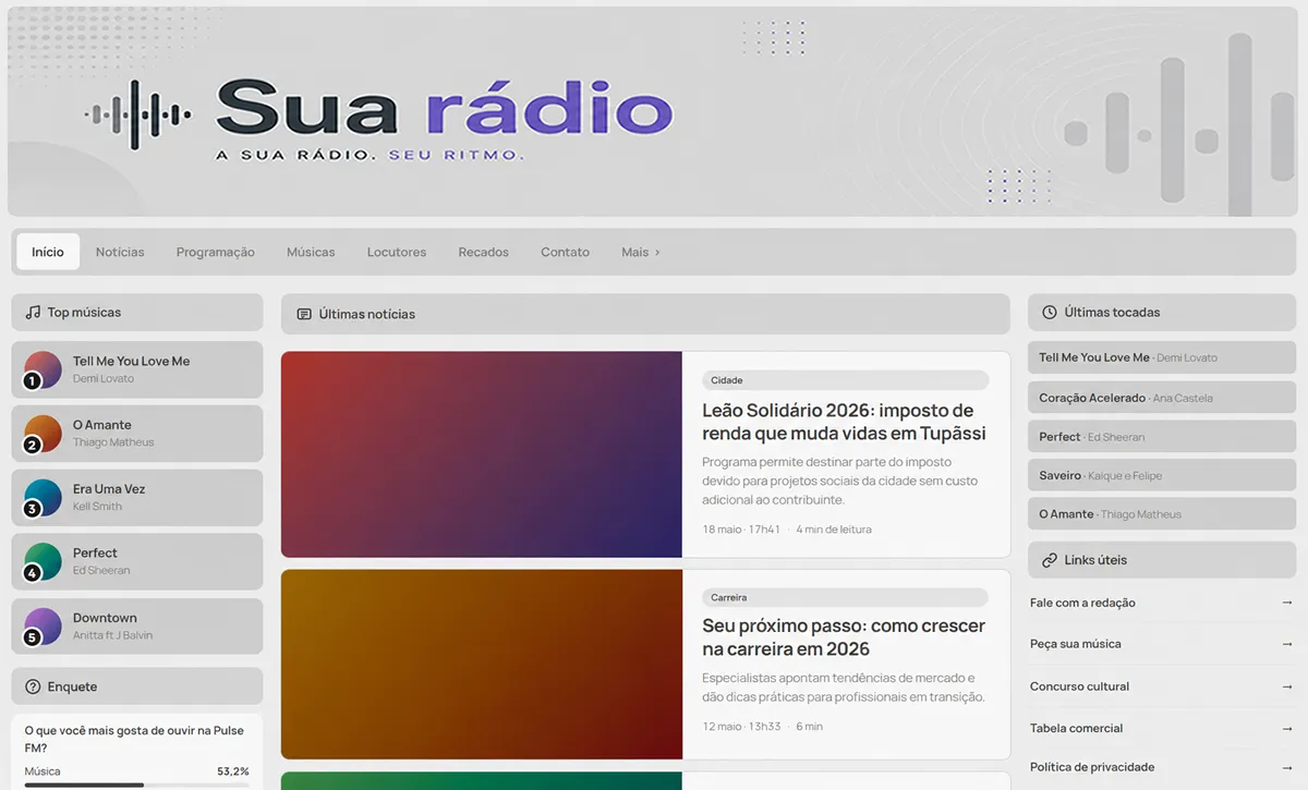 Vista previa del sitio de la radio